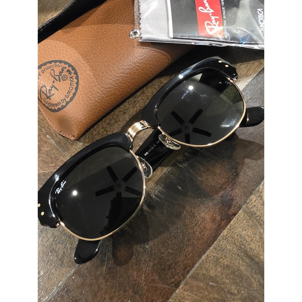 Ray-Ban RB0316S Mega Clubmaster Black Gold Sunglasses w/ Case & Cloth Italy